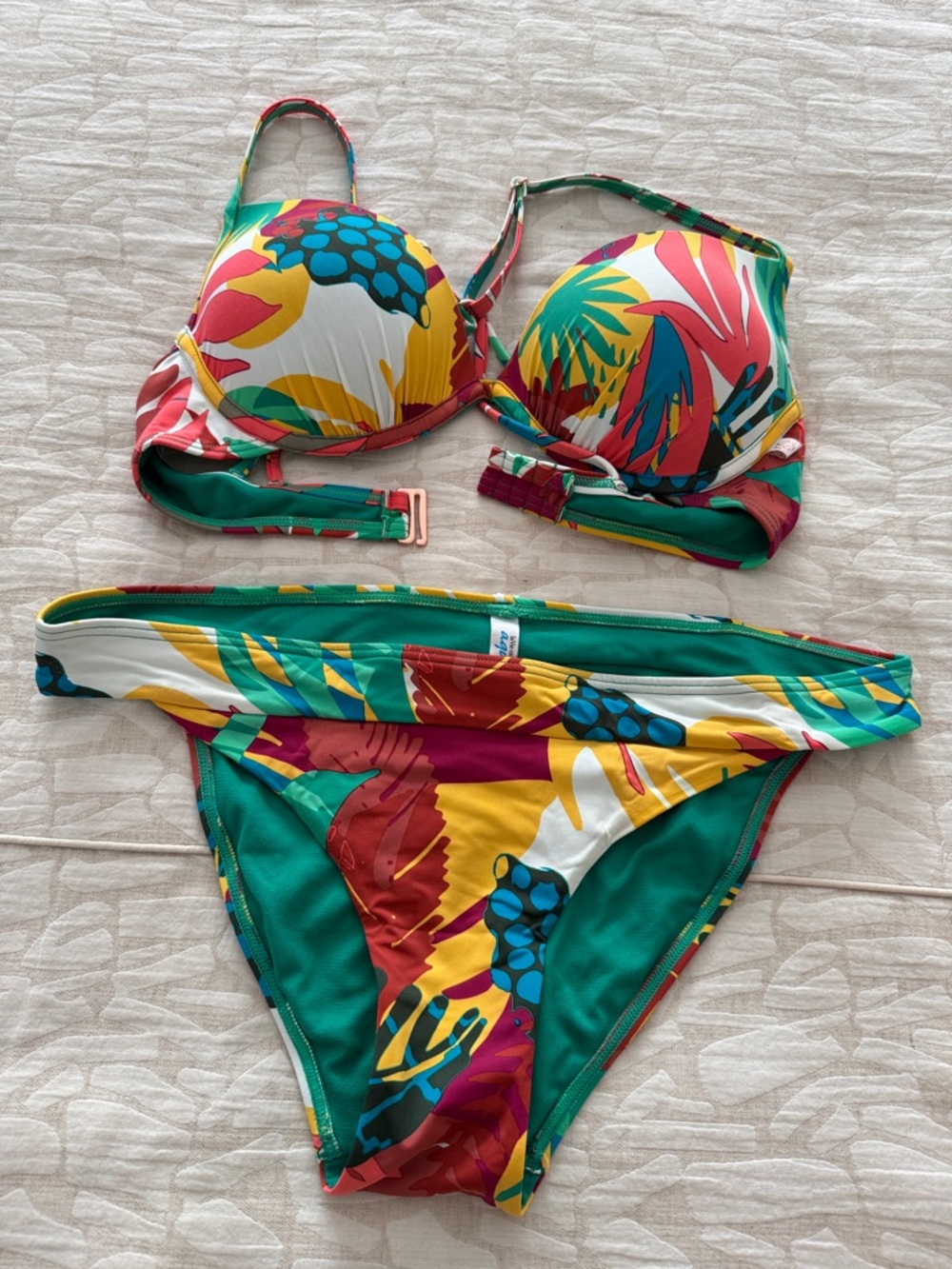 Aqua Colorful Tropical Floral Bikini Set in Green, Yellow, Red, Blue